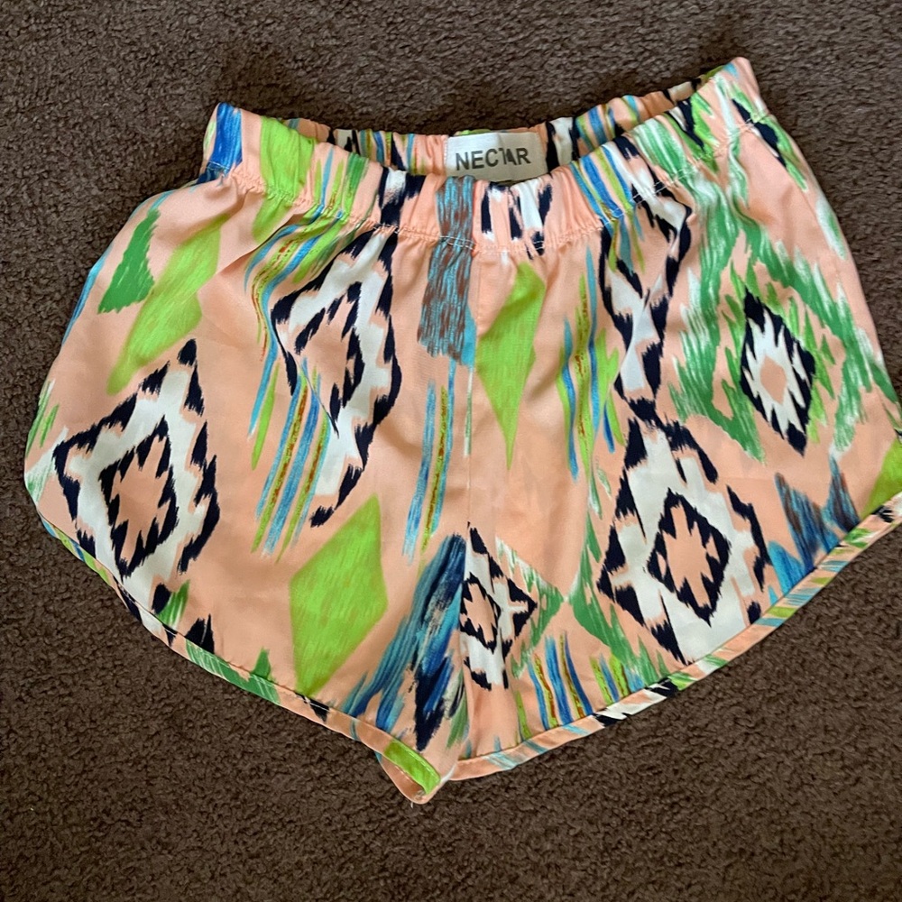 Women's Patterned Shorts - Peach and Green